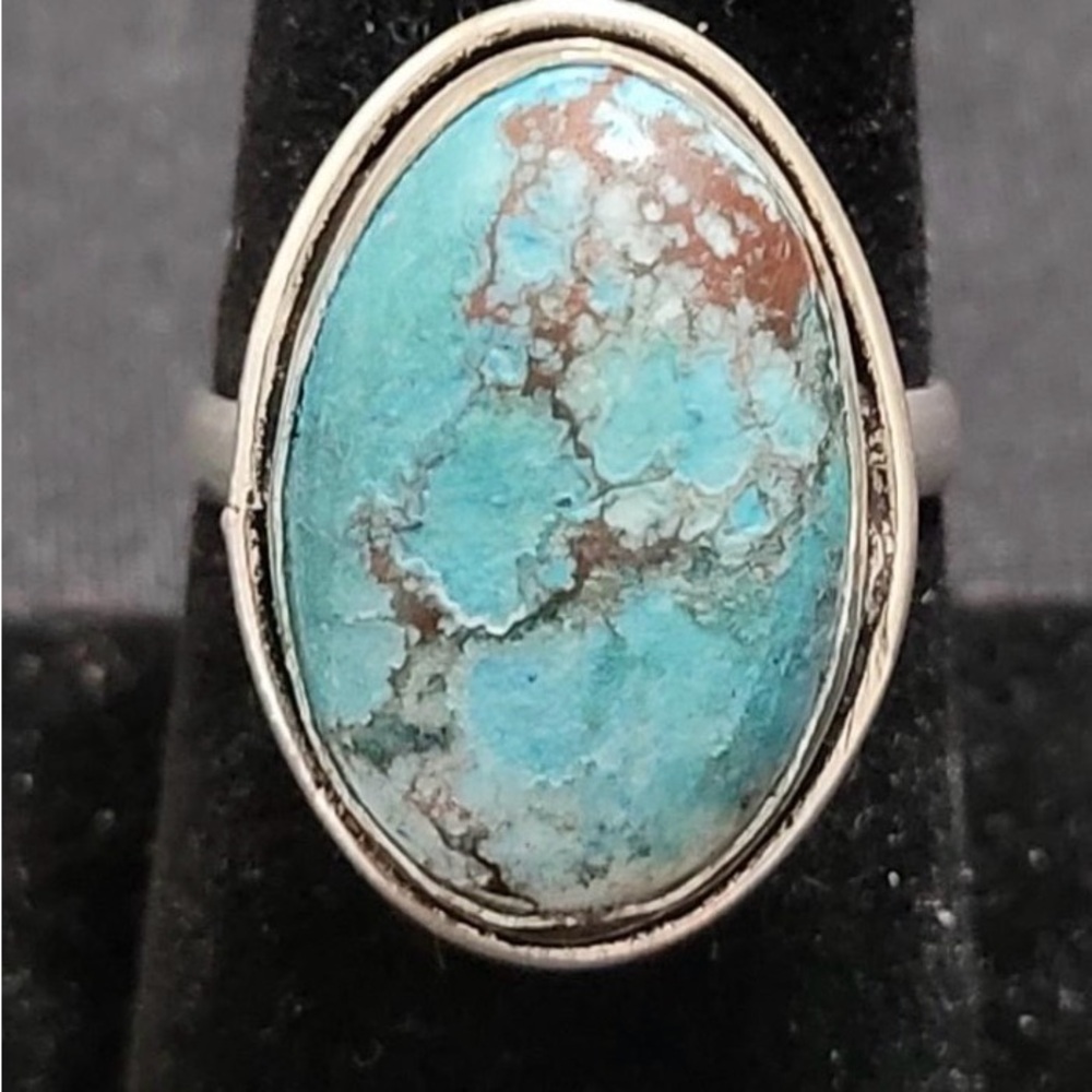 Blue Stone & 925 Sterling Silver Ring Size 8.25 Ocean Blue
